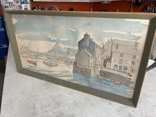 Original Watercolour Painting Polperro Harbour Cornwall Charles Wicksteed 1966