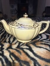 Rare Yellow SADLER England Large Oval Shape TEAPOT Heavy Gilt Leaves & Trim