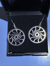 Large Swirl Cog. Drop Earrings. Double Sided. Tibetan Silver. Boxed Gift Idea