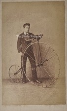 CDV YOUNG MAN WITH PENNY FARTHING HIGH WHEEL BICYCLE ANTIQUE PHOTO VICTORIAN 