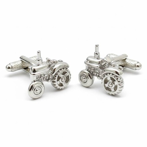 Silver tractor cufflinks - tractor,