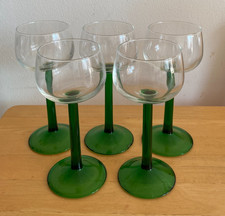 Set Of 5 LUMINARC Emerald Green 6.5” Stem Vintage  Wine Glasses Made In France