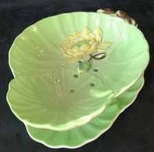 Carlton Wear Vintage Yellow Water Lilly Ceramic Drainer & Plate - 8.5”