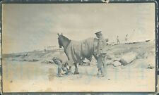 1911 Original photo Lancashire Royal Artillery Volunteers officer tending Horse