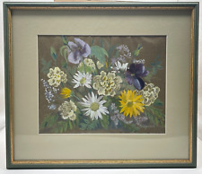'MIXED FLOWERS' ORIGINAL FRAMED ART GOUACHE PAINTING ANNE HARRISSON LOCAL ARTIST