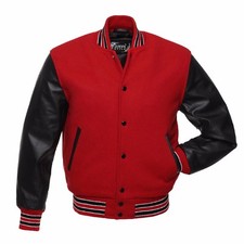 Red Wool Black Real Leather