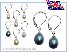 GENUINE FRESHWATER PEARL - DROP DANGLE EARRINGS - SILVER LEVER CLASP - 4 COLOURS