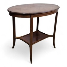 Antique oval inlaid mahogany 2 tier side occasional table