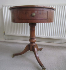 Two Drawer Drum Table - Brown Tooled Leather Top - G T Rackstraw (Worcester)