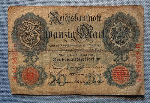 Old reichs banknote twenty - old,