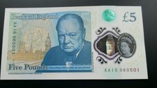 Aa15 060501 5 pound note. Unc