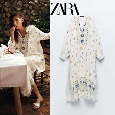 ZARA 2023. ECRU LINEN FLORAL PRINT TUNIC DRESS KAFTAN. 8038/456 SIZE M