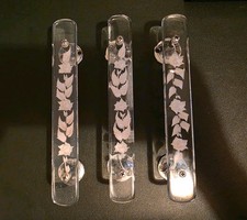 Vintage Retro White Floral Inlay Lucite T Door/Cupboard Handles 1970s 1960s