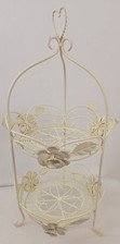 Vintage Two Tiered Ivory Metal French Shabby Chic Display Stand Fruit Cream Tea 