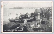 Brighton Beach & West Pier c1905 Postcard. Edwardian People, Boats, Sussex