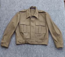 Vtg Military Wool Battledress Jacket Mens 36 Olive Ike Epaulet Waist Buckle 40s
