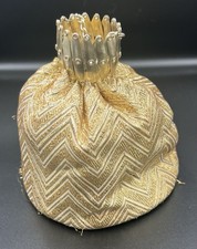 Vintage GOLD Metallic Thread Chevron Pattern Expanding Neck Evening HANDBAG