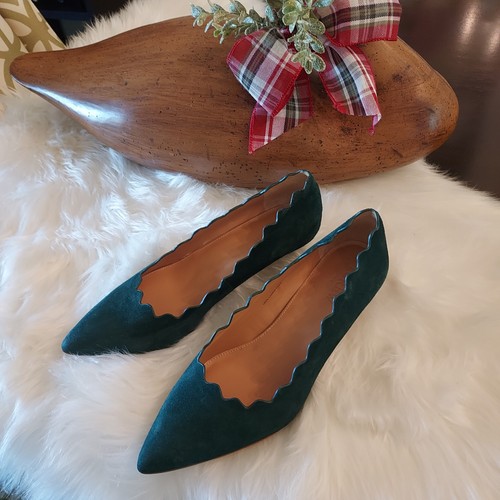 Crew green scalloped - green, suede