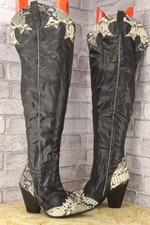 BLACK FAUX LEATHER THIGH HIGH