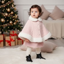 Baby Girl Knitted Cape Faux Fur Trim Coat