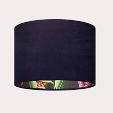 Lampshade Navy Blue Velvet Aubergine Wonderland Jungle Leaves Drum Light Shade
