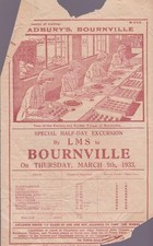 LMS RAILWAY HANDBILL BOURNVILLE TRIP (NORTHAMPTON CASTLE) MAR 1933