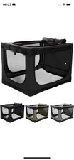 Collapsible Travel Dog Crate for Medium Large Dogs Chew-Proof Mesh Windows