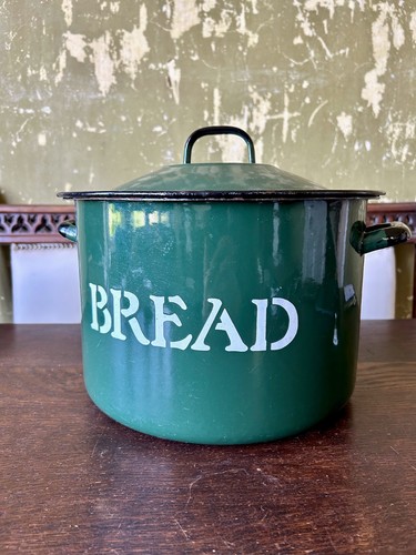 Vintage green enamel bread - enamel, bin