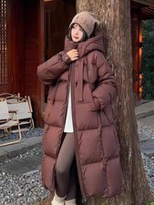 Women's White Duck Down Long Overcoat Hooded Down Jacket Puffer Coat Thick Warm