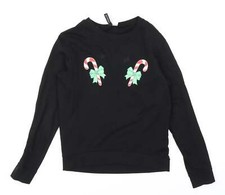 Divided Womens Black Cotton Blend Sweatshirt Size XS - Christmas Candy Canes