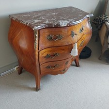 French Bombe Chest of Drawers with Marble Top and Brass Handles Antique Style