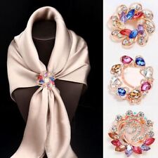 Women Round Circle Silk Scarf Ring Pin Brooch Buckle Rhinestone T-Shirt Clip 