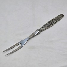 Konge-Tinn Norwegian Pewter Carving Fork Viking Motif Handle 10" Longship