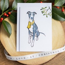 Blue Whippet Christmas Card