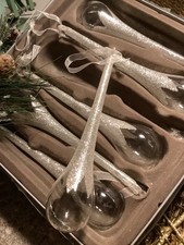 Christmas Decorations 6 glass and irridescent glittery droplets in box