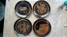 Four Greek Decorative Plates Achilles and Penthesilia 24K Gold + Caryatid porch 