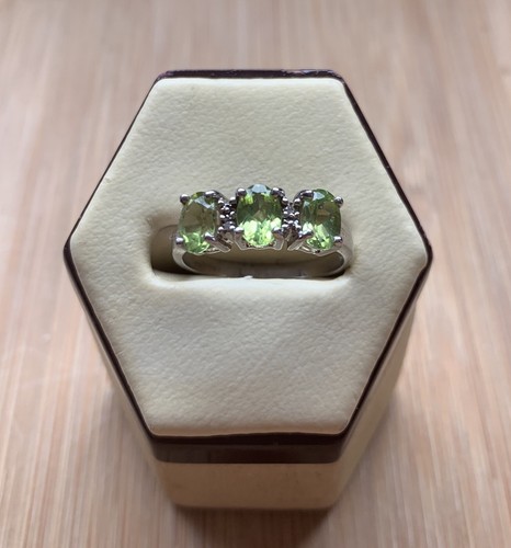 Silver peridot diamond ring - &,