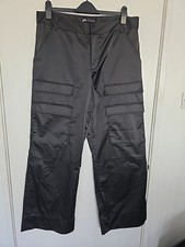Zara Satin Cargo Wide Leg Trousers Womens Xl