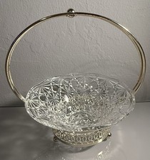 Vintage Glass Star Pattern Bowl with Metal Handle great condition 