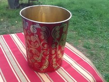 Beautiful Metal Gold & Red Waste Paper Bin or Trash Can Vintage Shape Christmas