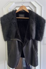 River Island Black Faux Suede Waistcoat Body Warmer Gilet Zip Size 12