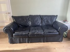 Navy Three-Seater Leather Contrast Detail Sofa 