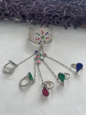 Afghan Open Cuff Bracelet With Attached Slave Finger Rings Traditional Style 