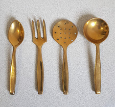 Solid Brass Utensil Set Vintage Skimmer Spoons Fork 4 Piece Decorative Farmhouse