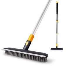 Long Handle Floor Scrub Deck Brush Push Broom Stiff Bristle Brush W Squeegee