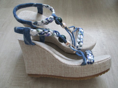 New denim beaded wedge - new,