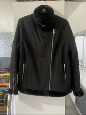 Boohoo Man Size XL Pit 2 Pit 23" Black Faux Suede & Fur Trim Aviator Jacket BNWT