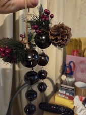 2 Beautiful Drop Christmas Tree Decorations. With Pine Cone, Berries & Bells.