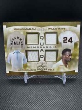 Leaf Quad Memorabilia Muhammad Ali Mays Ashe Pele Game Used Relics GOLD 15/25
