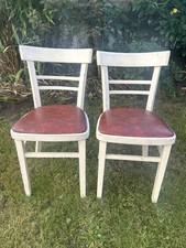 Pair of Mid Century Vintage Dining Chairs Kitchen Chairs Cream & Red / Brown